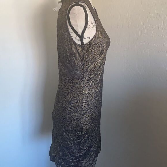 Bebe Metallic Lace Design Dress Contemporary Feminine Scalloped Brand New - Picture 6 of 14